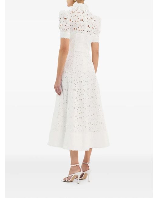 Rebecca Vallance White Embroidered Midi Dress