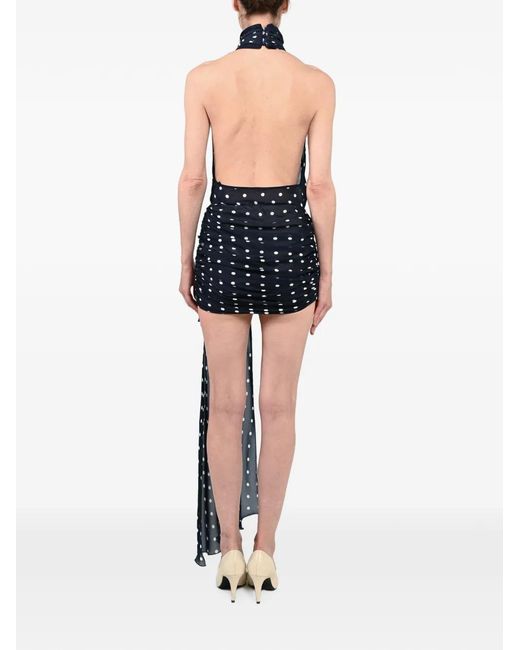 ROWEN ROSE Blue Polka-Dot Ruched Dress