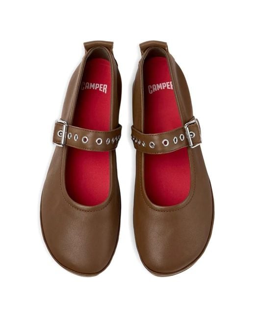 Camper Brown Right Nina Buckle-Strap Ballet Flats