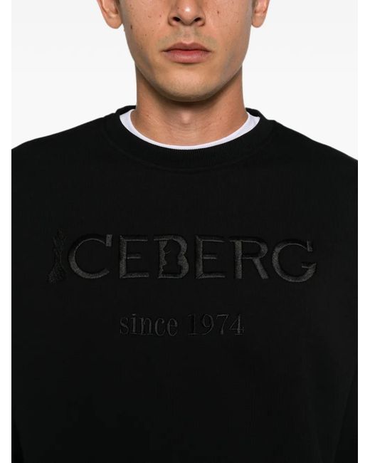Iceberg Black Logo-Embroidered Sweatshirt for men