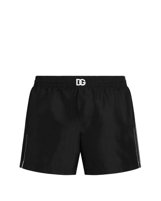 Dolce & Gabbana Black Logo-Embroidered Swim Shorts for men