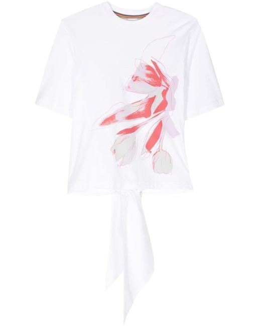 Paul Smith White Floral-print Tie-fastening T-shirt