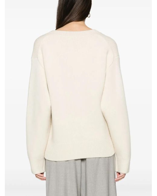 Totême White Wool And Cashmere Blend V-Necked Jumper