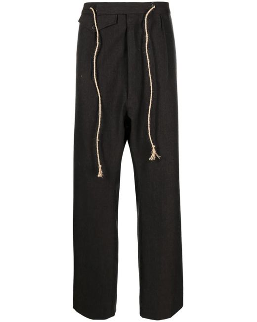 Maison Margiela Black Drawstring-Waist Wool Trousers for men