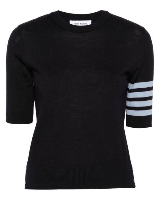 Thom Browne Black T-Shirt mit Streifenlogo