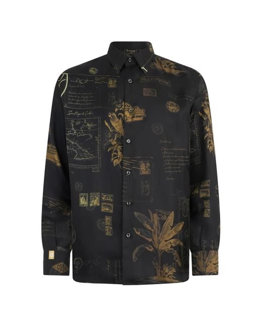 Billionaire Black Letter Printed Silk Shirt for men