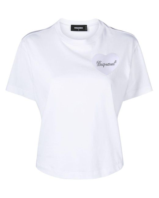 DSquared² White T-Shirt mit Logo-Applikation