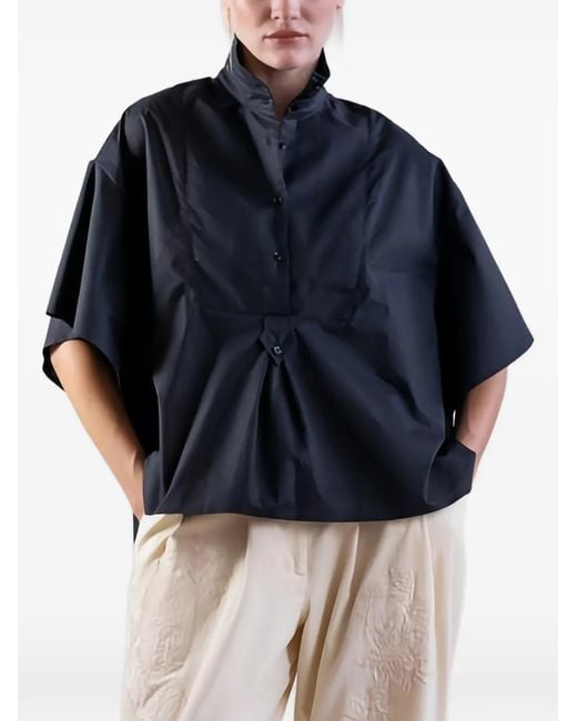 Psophia Blue Mandarin-Collar Shirt