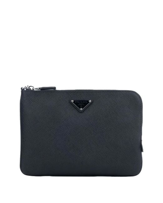 Prada Logo-Plaque Zip Clutch Bag in Black for Men Lyst UK