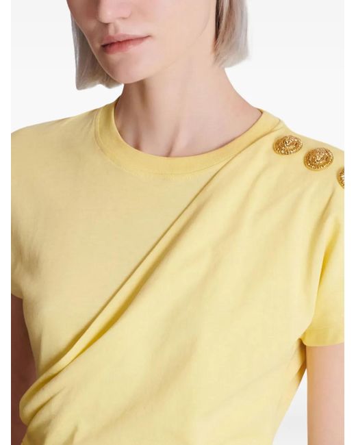 Balmain Yellow Draped T-Shirt With Buttons
