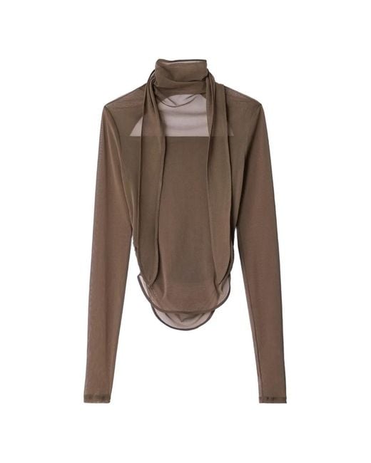 Lemaire Brown Cut-Out Pussy-Bow Top