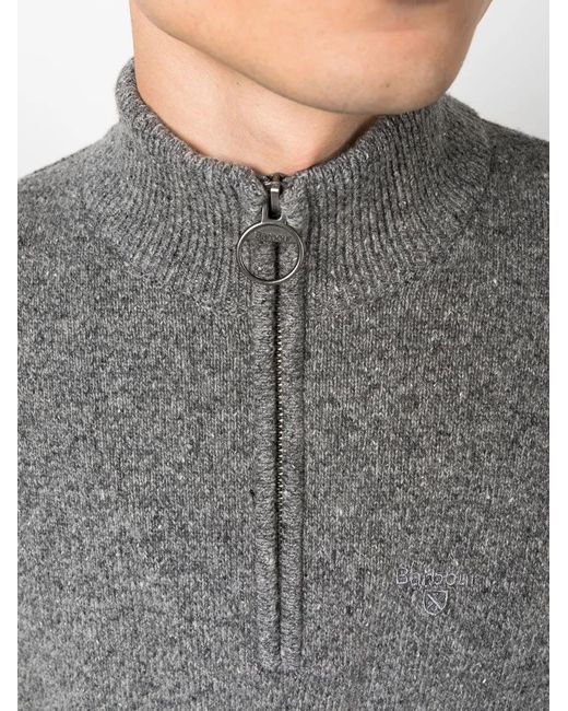 Barbour Gray Melange-Effect Half-Zip Sweater for men