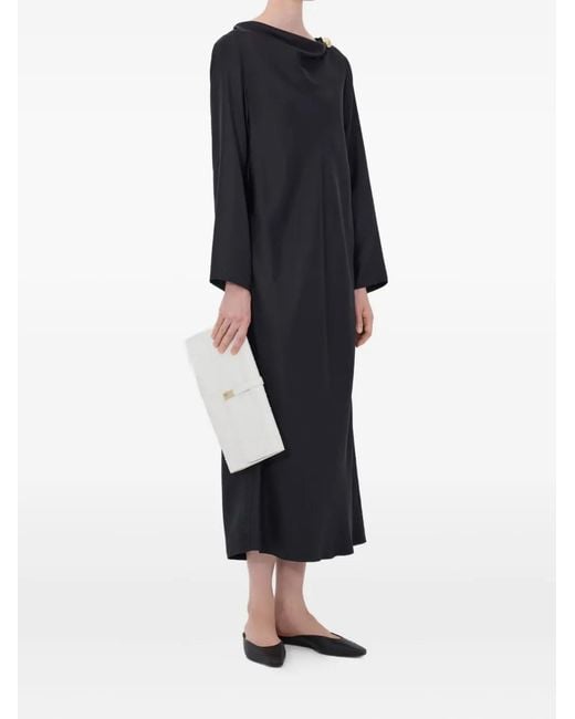 Loulou de Saison Black Zoya Draped Midi Dress