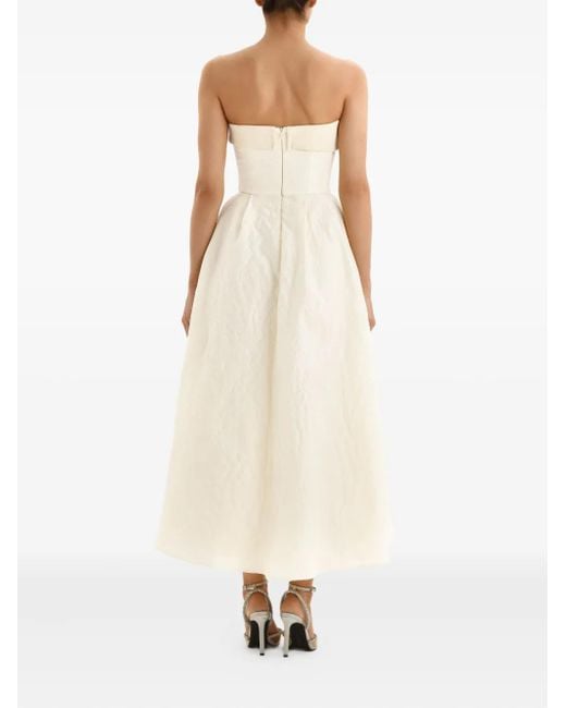 POST MERIDIEM White Jacquard Satin-Turnup Midi Dress