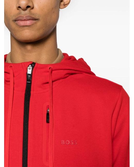 BOSS by HUGO BOSS Logo appliqu Zipped Hoodie in Red for Men Lyst