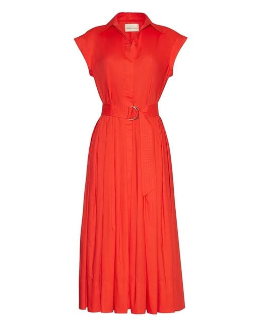 Vestido Midi Con Cinturón Cara Cara de color Red