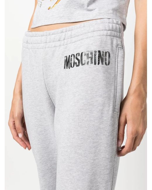 Moschino Gray Logo-Print Track Trousers