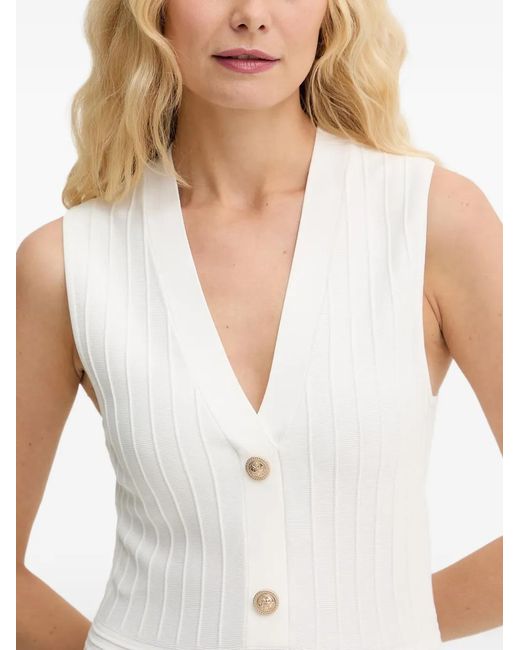 Guess White Ribbed-Knit Button-Down Midi Dress