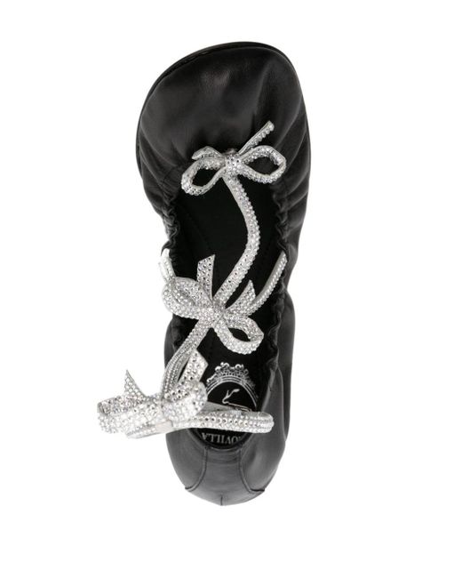 Rene Caovilla Black Caterina Leather Ballerina Shoes