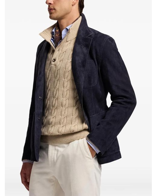 Ralph Lauren Blue Single-Breasted Suede Blazer for men