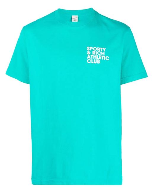 Sporty & Rich Blue T-Shirt Mit Logo-Print