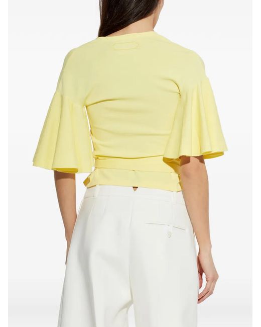 Jacquemus Yellow Flutter-Sleeved Wrap Top