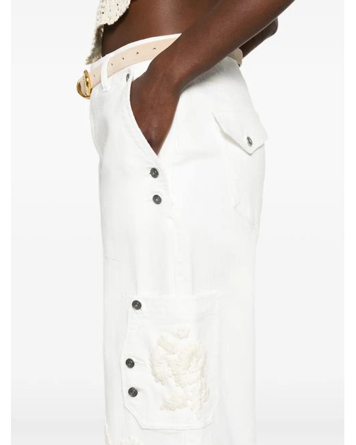 Ermanno Scervino White Floral-Embroidered Pocket Trousers
