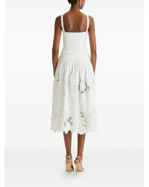 Oscar de la Renta White Porcelain Flower Guipure Bustier Dress