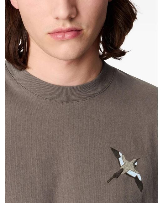 Axel Arigato Gray Micro Bee Bird Embroidered T-Shirt for men