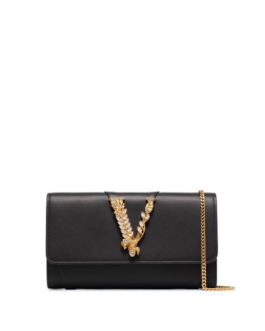 Versace Black Virtus Crystal Embellished Clutch Bag