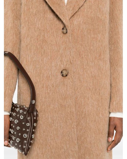 Twinset Brown Textured Single-Breasted Coat