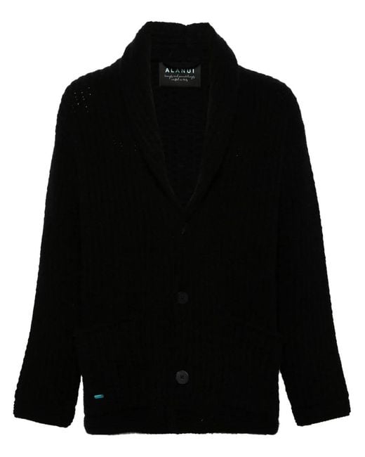 Alanui Black Finest Ribbed Cardigan for men