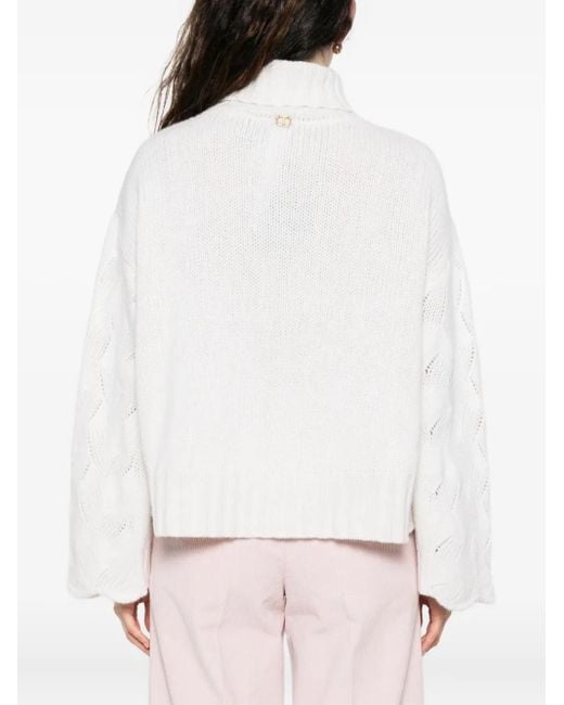 Twinset White Cable-Knit Turtleneck Sweater