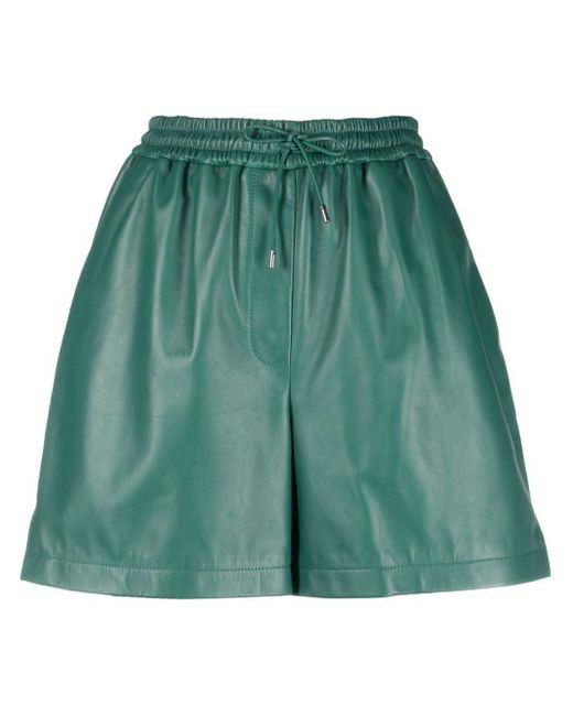 Loewe Green Embossed-logo Leather Shorts