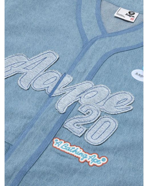 A Bathing Ape Blue Logo-Appliqué Denim Shirt