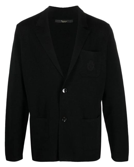 Billionaire Black Single-Breasted Knitted Blazer for men