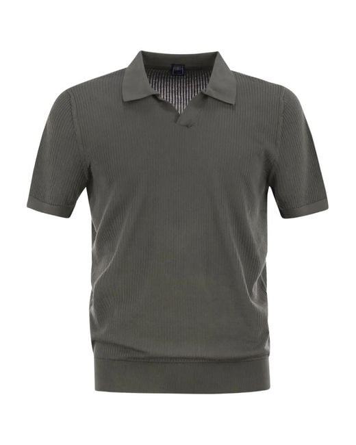 Fedeli Gray V-Neck Polo Shirt for men