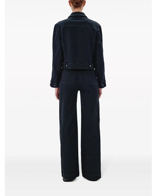 Another Tomorrow Black Cropped Organic-Cotton Blend Denim Jacket