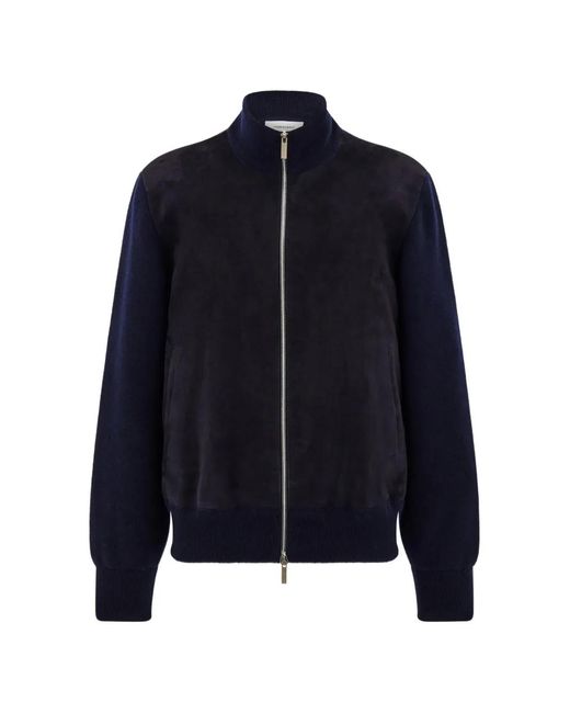 Ferragamo Blue Suede-Panelled Wool Jacket for men
