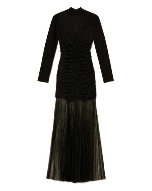 Twinset Gebreide Jurk Met Geplooide Tule in het Black