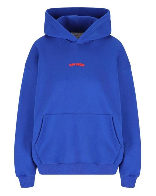Giada Benincasa Blue Hoodie Mit Ciao Amore-Stickerei