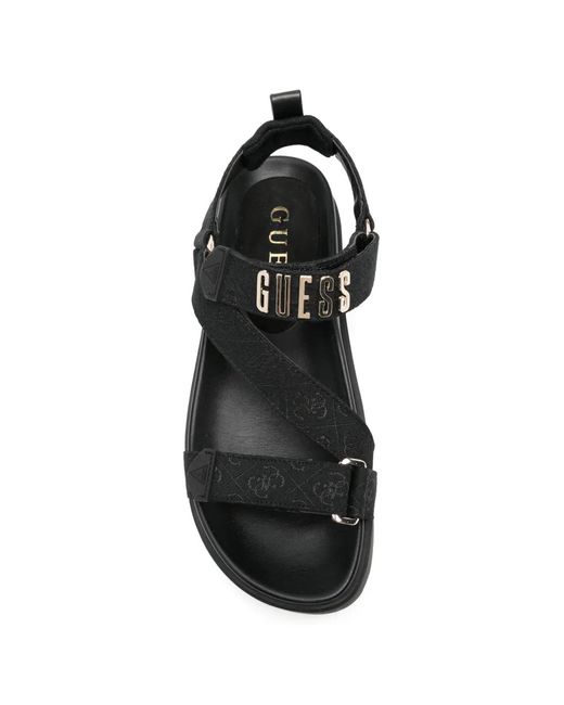 Guess Black Logo-Lettering Platform Sandals