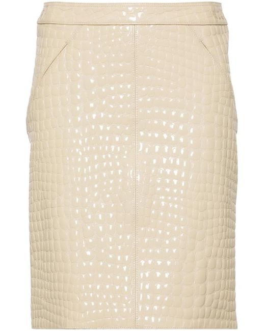 Tom Ford Natural Patent Crocodile-Embossed Mini Skirt