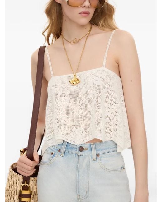 Chloé White Crochet-Knit Scalloped-Hem Camisole Top