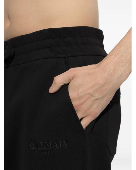 Balmain Black Logo-Embroidered Drawstring Trousers for men