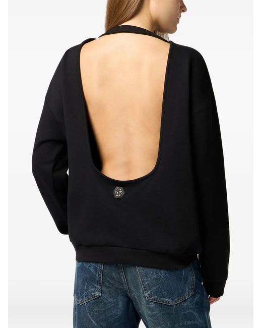 Philipp Plein Black Open Back Strass Sweatshirt