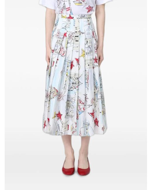 Antonio Marras White Printed Pleated Midi Skirt