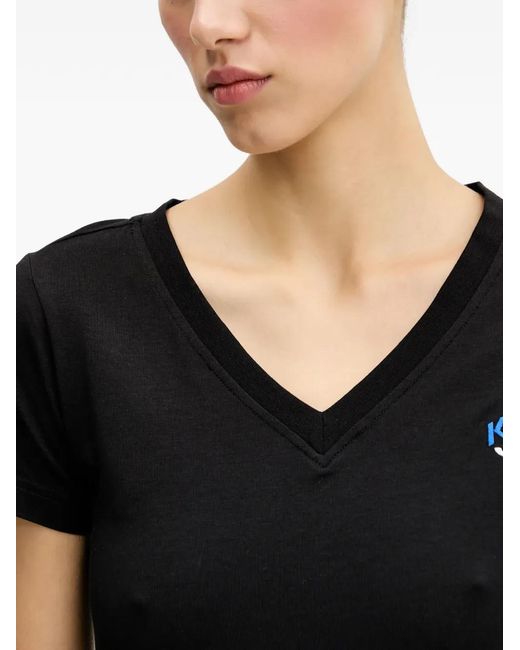Karl Lagerfeld Black V-Neck Logo T-Shirt