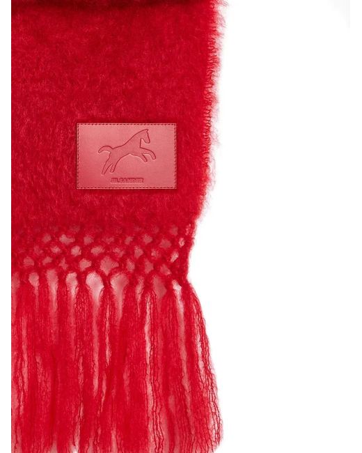 Jil Sander Red Wool Blend Scarf