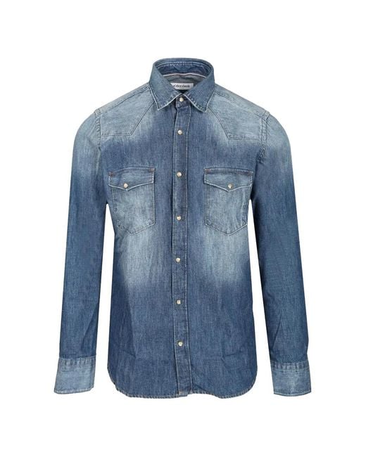 Al Duca D'aosta Blue Western-Style Denim Shirt for men